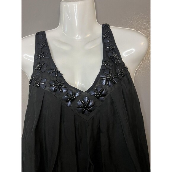 Rebecca Taylor Shirt Womens 6 Black Silk Beaded Embellished Flowy Tank Top - Picture 2 of 9